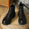 Boots Women Leather Black British Style Spring Autumn Single Soled Soled Motored Careacle C1178