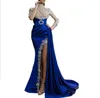 Europeisk och amerikansk ny aftonklänning Party Womens Blue Gold Sprinkled Round Neck Long kjol