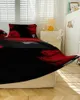 Gonna da letto Fiore di rosa rossa Copriletto elasticizzato nero con federe Coprimaterasso protettore Set di biancheria da letto