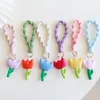 Keychains Fashion Fabric Tulip Flower Wristband Bracelet For Women Mobile Phone Lanyard Wrist Strap Car Key Ring Cute Pendant