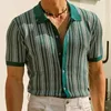 Herren-Freizeithemden, Sommer, luxuriös, gestreift, bedruckt, gestrickt, Pola-Ausschnitt, kurzärmelig, Button-Down-T-Shirts für Herren, Vintage-Business-Strickwaren