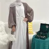 Etnisk kläder Summer Satin Open Abaya Dubai Turkiet Bubble Sleeves Abayas For Women Muslim Hijab Dress Islam Kaftan Robe Kimono Femme