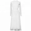 Mode Long White Lace Joint Pleated Gace Elegant Women Dress