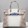 Bolsa de bolsas Himalaia Bolsa de crocodilo Genuíno Himalaia Branco de Platina de Luxo Himalaia Platina Pure Handmade Hight Imported Crocodile Skin Bag Womens Tive Logo Hbbonw