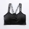 Seamless beautiful back English letter shoulder strap wrapped bra anti light backing no steel ring girls Sports Bra