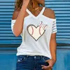 T-shirt da donna con spalle scoperte Camicia a maniche corte da donna Camicette con stampa baseball Scollo a V Donna 2024 Estate Casual Top Tee Streetwer