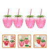 Vinglas 4 uppsättningar Strawberry Cup Water Bottle Sippy Party Beverage the Pet Drinking Child Stråer