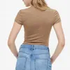 Womens Plain Basic Short Sleeve t Shirt Stretch Knit Sexy Low Cut Casual Scoop Neck for Lady Girls