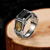 Bague en or 14 carats en Zircon noir pour hommes et femmes, amulette de prière de croix chrétienne, bijoux