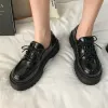 Flats Women Lace Up Platform أحذية براءة اختراع أحذية غير رسمية مسطحة على منصة لوليتا أحذية سميكة أحذية Oxford Shoes Black Girls 9110N