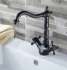 Küchenarmaturen Wet Bar Badezimmer Waschbecken Wasserhahn Schwarz Öl eingerieben Bronze Zwei Kreuzgriffe Schwenkauslauf Mischbatterie Einlochmontage MSF076