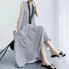 Casual Dresses Women Long Dress Round Neck Elegant Maxi For A-Line Silhouette Design Breattable Fabric Beach