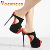 Zapatos de vestir Estilo europeo y americano Nueva gamuza Mujeres Bloqueo de color Boca de pescado 16 cm Tacones altos Sandalias Al aire libre Ahueca hacia fuera zapatillas H240325