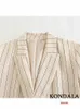 Kondala vintage Autumn Office Women Suit stripe V Neck Double Breasted Pockets Blazer Straight Loose Pants Fashion Set 240319