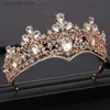Tiaras Vintage Baroque Gold Rhinestone Crystal Crown Wedding Tiara Crown Pageant Prom Crowns Bride Headbands Crown Hair Accessories Y240320