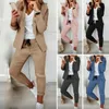 Женские брюки из двух предметов, женское пальто, комплект, элегантный деловой костюм с длинными рукавами, облегающий крой, профессиональная офисная одежда, однотонный цвет