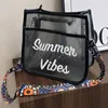 Tas Dames Letter Print Schouder Grote capaciteit Reizen Handbagage Verstelbare riem Transparant Sling Zomer Mesh