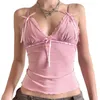 Women's Tanks Women Sweet Slim Camisole Mini Bowknot Front Spaghetti Strap Top Y2k Lace Trim Cute Tank Going Out