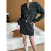 Work Dresses Double Zipper Knitted Crop Sweater And Mini Skirt Set 2024 Spring Two Piece