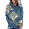 T-shirts voor dames Dames casual geometrische paardenprint met lange mouwen en trekkoord Pullover Tops Etnische stijl sweatshirt met capuchon
