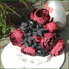 12 huvud svart ros konstgjorda blommor simulering peony bukett hemrum bröllop halloween chritmas party dekoration falsk blomma 240313