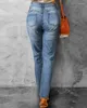 Dames Jeans Mode Hoge Taille Dichtgeknoopt 2024 Lente Zomer Zakontwerp Gescheurde Cargobroek Patchwork Vernietigd Uitsparing Lang