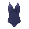 Women's Swimwear V-neck Women 2024 Bikini Triangle One-piece Swimsuit Europe The United States Sexy Pleated Open Back