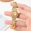 Relógios de pulso Womens Crystal Diamond Relógios Easy Read Dial Golden Rhinestone Banhado Eting e Namoro