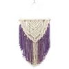 Tapisseries kampanj! Macrame Bohemian Wall Hanging Tapestry Handgjorda bomullsbeige Lila för lägenhet vardagsrum heminredning