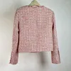 Vestes Femmes Rose Petit Parfum Manteau Court Printemps Haute Qualité Perlée À Manches Longues O Cou Français Douce Tweed Veste Femme