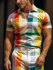 Męska Rainbow Plaid Polo Shirt 3D Printed Polo Shirt Casual Collar Regular Fit Polo Shirt 240315