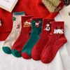 Women Socks 5 Par/Lot Santa Claus Christmas Cartoon Snowman Gifts Winter Elk Cotton Mid-tube