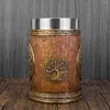 Mokken Nordic Levensboom Viking Mok Draagbare Roestvrij Staal Bierkop Creatieve Retro Stijl Art Carving Drinkt Water 600 ml