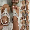 Sandales Casual Bohemian Beach Chaussures Crystal Ringestone Decor Sacallop Trim Stong Sandals Robe de mode Sandales Femme Femme Chaussures