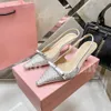 Women Luxury MM Kitten heels Sandals Designer Dress shoes Elegant Lady Leather shoes Fashion Pointed shoes with diamond