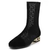 Bottes dentelle maille sandales pour femmes été printemps talon épais chaussures respirantes Style coréen tout-Match creux romain