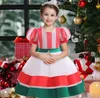Xmas Children Performance Dresses Girls paljetter Stripe Puff Sleeve Bows Princess Dress With Hair Sticks 2st Set Kids Christmas Party Clothing Z4296