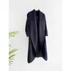 Women's Trench Coats Miyake Pleated Long Jacket 2024 Turn-down Collar Pen Stitch Sleeve Windbreaker Loose Oversize Cardigan