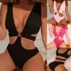 ARXIPA Biquínis sexy maiô de uma peça para mulheres com decote em V profundo bandagem maiô acolchoado push up beachwear sólido oco 2 peças monokini brasileiro de cintura alta