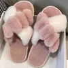 Slippers 2023 Winter Women Home Indoor Casual Female Flip Flops Fluffy Shoes Cross Patchwork Slides Soft Warm Plush Slipper014SQZ H24032258GH H240322