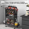 CCCEI Garage Power Organizer with Charging Station, Black Floor Standing Rolling Drill and Tools Battery Storage Cart on Wheels. Utility Rack Gift for Men,