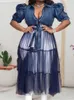 Plus Size Dresse Roupas Elegante Camisa Longa Denim Vestido Malha Patchwork Senhoras Jeans Atacado Queda Em Massa 240311