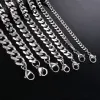 1 piece Size 3.6mm-9mm Cuban Link Chain Men's Necklace Stainless Steel Bracelet Necklace Steel Color Male Jewelry