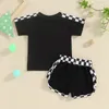 Set di abbigliamento Completi da 2 pezzi per bambini Camicia a maniche corte patchwork scozzese e pantaloncini elastici Set per vestiti estivi carini per bambina e ragazzo