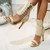 Sandals Zipper Solid Party Pu Shoes 2024 High Quality Modern Women's Summer Peep Toe Ladies Heeled