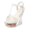 Robe chaussures plates-formes transparentes sexy femme chaussure 14cm modèle défilé de mode sandales épais talon haut discothèque acier tube danse h240325