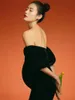 Vintage svarta moderskapsklänningar för po shoot party klänning gravida kvinnor poshoot pografi rekvisita graviditetskläder 240309