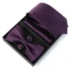 Ensemble de cravates pour hommes, 75cm, couleur unie, costume de luxe, nœud papillon de poche, boutons de manchette carrés, nœud, cadeau de mariage, 240315