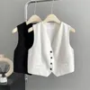 Chalecos de mujer estilo coreano elegante ocio retro top mujeres con cuello en v sólido suelto primavera verano abrigos cortos oficina dama simple todo fósforo