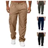 Herrbyxor som drabbas av casual mode Skinny Sports Cargo Trousers Daily Solid All-Match Liten ben med fickor